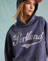 Фото #2 товара Miss Selfridge oversized washed graphic print Portland hoodie in indigo