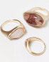 Фото #4 товара ASOS DESIGN pack of 3 rings with semi precious style stone set in brushed gold tone