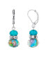 ფოტო #1 პროდუქტის Silver Tone Aqua Blue Pink Floral Beaded Drop Wire Earring