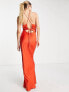 Фото #2 товара ASOS DESIGN Tall knot front satin maxi dress with tie back detail in orange