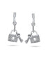 Pave Crystal Lock And Key Charm Dangle Earrings For Women Girlfriend Couples Rhodium Plated Brass