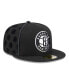 Фото #1 товара Men's Black Brooklyn Nets Piped & Flocked 59Fifty Fitted Hat