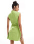 Фото #4 товара ASOS DESIGN bengaline high neck sleeveless mini dress with ruching detail in pistachio