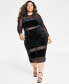 Фото #1 товара Trendy Plus Size Trendy Plus Size Velvet Mesh-Trim Midi Dress