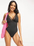 Wolf & Whistle Exclusive Fuller Bust mesh cut out swimsuit in black mesh