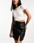 Фото #2 товара Stradivarius faux leather mini skirt with split hem in black