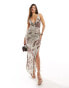 ASOS DESIGN cowl maxi dress with cross back in tonal rodeo print