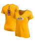 ფოტო #2 პროდუქტის Women's LeBron James Gold Los Angeles Lakers Logo Playmaker Name Number V-Neck T-shirt