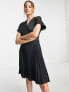 Фото #3 товара Closet London Tall wrap front pleated midi skater dress in black