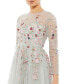 ფოტო #3 პროდუქტის Women's Embroidered Illusion High Neck Long Sleeve A Line Gown