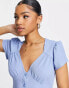 Фото #4 товара ASOS DESIGN bubble crepe cap sleeve tea button front jumpsuit in light blue