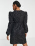 Фото #2 товара Monki floral jacquard wrap mini dress in black