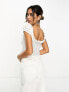 ASOS DESIGN broderie corset button front top with frill neck in white