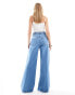 ASOS DESIGN high waisted wide leg jeans with cinch in clean blue