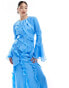 Фото #8 товара ASOS DESIGN long sleeve ruffle maxi in satin and chiffon mix in blue