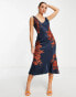 Фото #1 товара ASOS DESIGN bias cut midi slip dress in satin with contrast floral embroidery