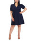 ფოტო #1 პროდუქტის Plus Size V-Neck Short-Sleeve A-Line Dress