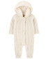 Baby Ribbed Sweater Knit Button-Front Jumpsuit - Cream 3M