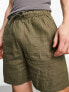 ASOS DESIGN slim linen mix shorts in mid length in khaki