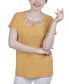 ფოტო #1 პროდუქტის Petite Short Sleeve Knit Top with Hardware