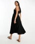 Фото #3 товара Mango scoop neck pleated midi dress in black