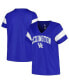 Women's Royal Distressed Kentucky Wildcats Plus Size Arched City Sleeve Stripe V-Neck T-shirt