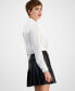 Фото #2 товара Women's Collared Surplice-Neck Cropped Shirt, Created for Macy's