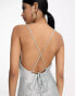 Фото #6 товара Vila glam lace up back cami maxi dress in shimmer silver
