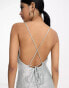 Vila glam lace up back cami maxi dress in shimmer silver