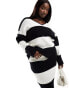 4th & Reckless Plus exclusive v neck oversized jumper co-ord in black and white stripe