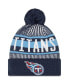 Фото #1 товара Men's Navy Tennessee Titans Striped Cuffed Knit Hat with Pom