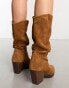 Bronx Fuzzy ruched western boots in chestnut suede