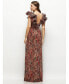Фото #2 товара Women's Dramatic Ruffle Edge Strap Fall Foral Pleated Metallic Maxi Dress