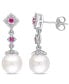 ფოტო #1 პროდუქტის Freshwater Cultured Pearl (8.5-9mm), Ruby (1/7 ct. t.w.) and Diamond (1/10 ct. t.w.) Drop Earrings in 10k White Gold