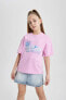 Фото #1 товара Kız Çocuk Relax Fit Slogan Baskılı Kısa Kollu Tişört