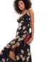 Фото #2 товара Miss Selfridge chiffon lace trim maxi slip dress in oversized rose print