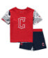 ფოტო #1 პროდუქტის Newborn and Infant Boys and Girls Red, Navy Cleveland Guardians Pinch Hitter T-shirt and Shorts Set