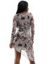 Фото #7 товара ASOS DESIGN mesh asymmetric hem mini dress with diagonal seam detailing in animal smudge print