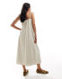 NA-KD linen blend strapless midi dress in beige