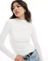 ONLY lettuce edge high neck ribbed top in white