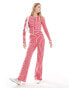 Neon Rose spliced stripe wide leg trousers co-ord in red and pink