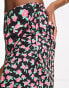 Wednesday's Girl rose bloom ditsy print wrap midaxi skirt in black and pink