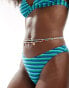 ASOS DESIGN mix and match towelling high leg hipster bikini bottom in blue and green stripe