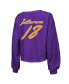 Women's Threads Justin Jefferson Purple Distressed Minnesota Vikings Name and Number Off-Shoulder Script Cropped Long Sleeve V-Neck T-shirt