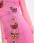 Never Fully Dressed long sleeve embellished maxi dress in pink butterfly print