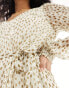 Фото #2 товара Vila tie waist v neck mini dress with sheer sleeves in cream spot