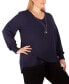 Фото #2 товара Plus Size Long Sleeve Overlapping Crepe Top with Necklace