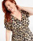 ფოტო #3 პროდუქტის Trendy Plus Size Leopard-Print V-Neck Short-Sleeve Midi Dress, Created for Macy's