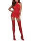 Women's Sheer Halter Garter Lingerie Dress with Attached Thigh High Stockings