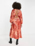 ASOS DESIGN satin batwing sleeve midi dress in burnt orange floral